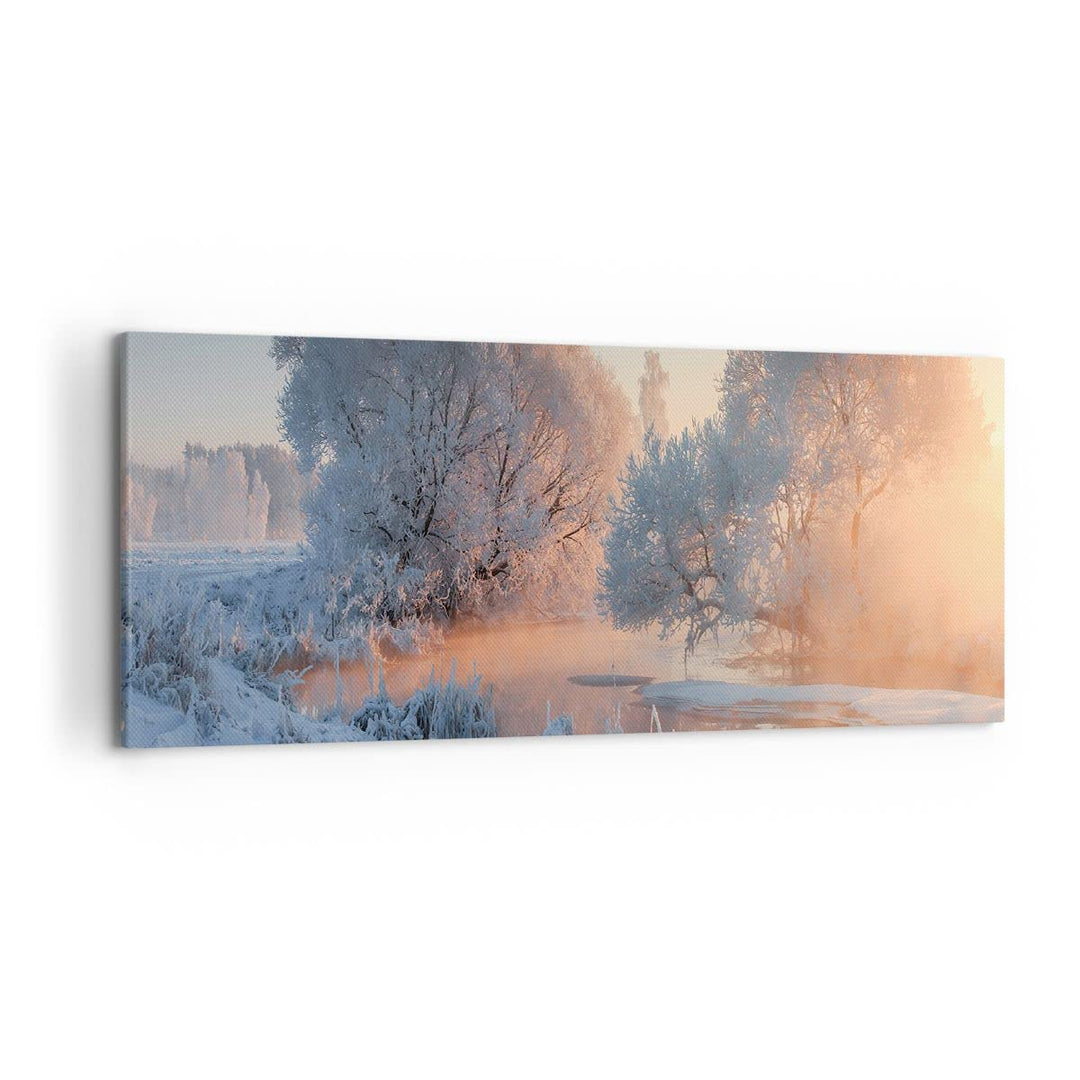 Wandbilder Dekoration Wohnzimmer Winter Schnee Fluss Panorama Bilder auf Leinwand 120x50cm Leinwandb