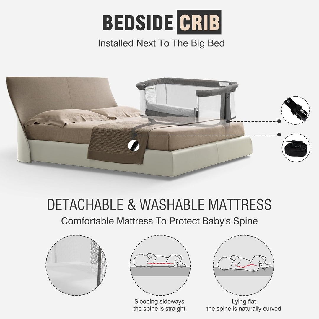 3 in 1 Babybett, Babywiege, Babywiege, Babybett, Nachttisch, Reisebett, mit Matratze und Wickeltisch