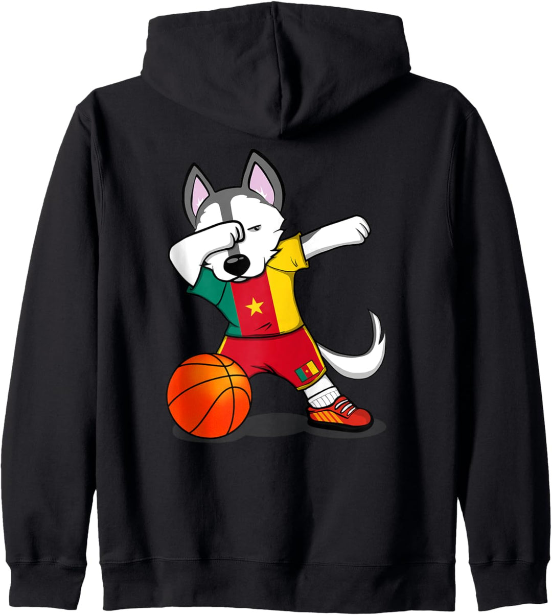 Dabbing Husky Hund Kameruner Basketball Mannschaft Flagge Kapuzenjacke