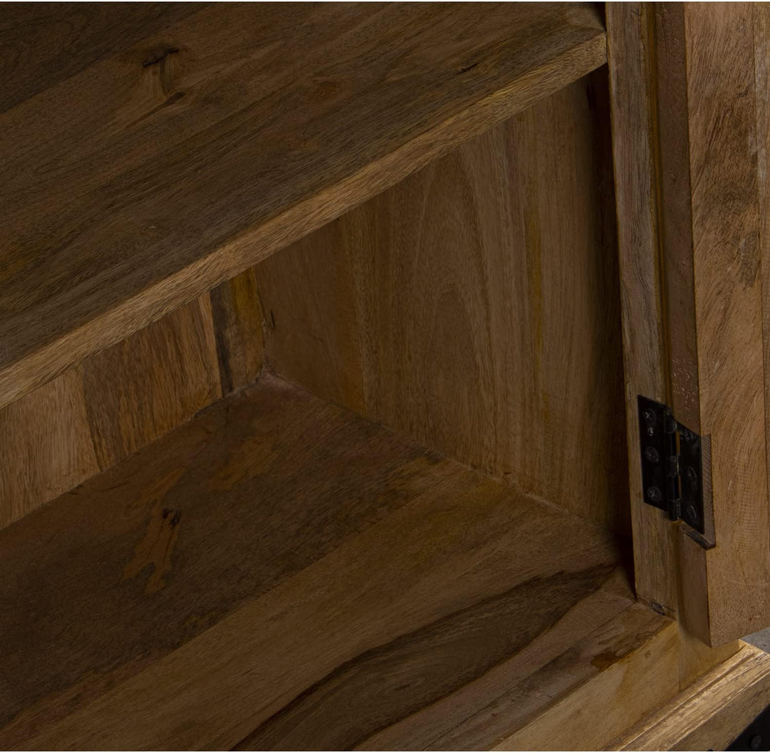 DRW Eingangsschrank mit 2 Türen aus Holz und Glas in Natur 90 x 40 x 90 cm, bunt, Grande