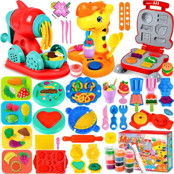 Knete Dough Set für Kinder, Kitchen Creations Nudelmaschine Spielset Burger Eiscreme, Knete Zubehör
