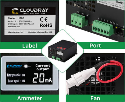 Cloudray CO2 Laser Power Supply CO2 Laser Netzteil CO2 laser 80w für CO2 Laserröhre CO2-Laserröhre F