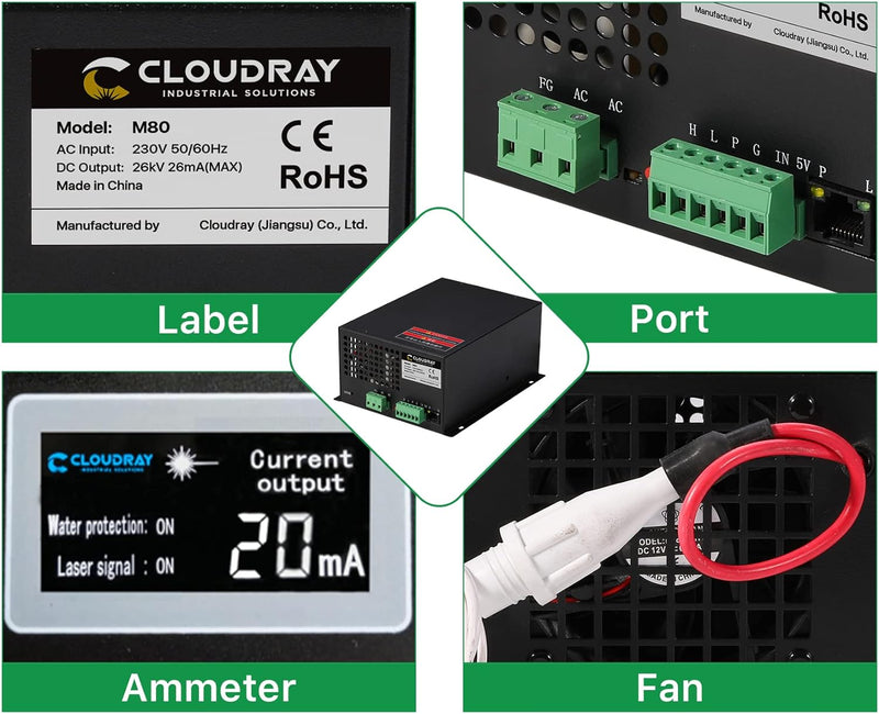 Cloudray CO2 Laser Power Supply CO2 Laser Netzteil CO2 laser 80w für CO2 Laserröhre CO2-Laserröhre F