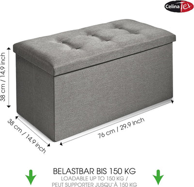 CelinaTex Falthocker XL 76 x 38 x 38 cm grau Sitzbank mit Stauraum Truhe faltbar mit Deckel gepolste