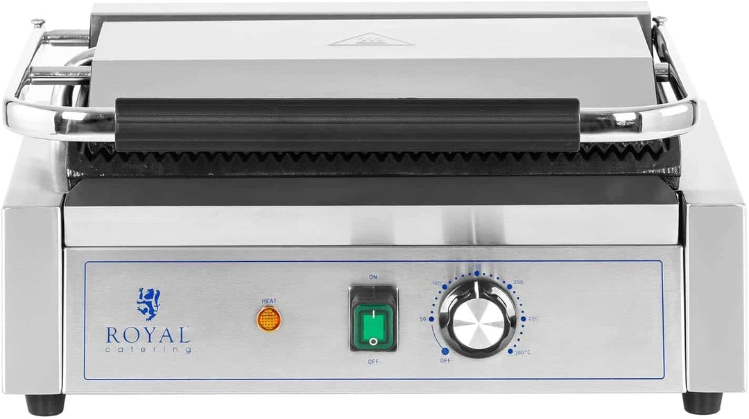Royal Catering Kontaktgrill RCPKG-2200-R 2.200 W geriffelt 50-300 °C 33 x 22 cm Edelstahl