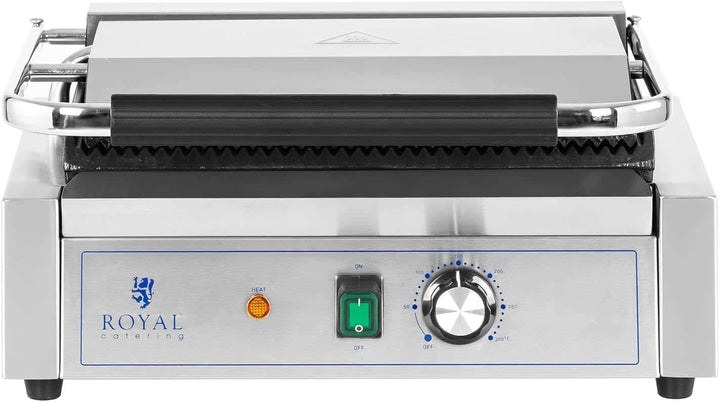 Royal Catering Kontaktgrill RCPKG-2200-R 2.200 W geriffelt 50-300 °C 33 x 22 cm Edelstahl