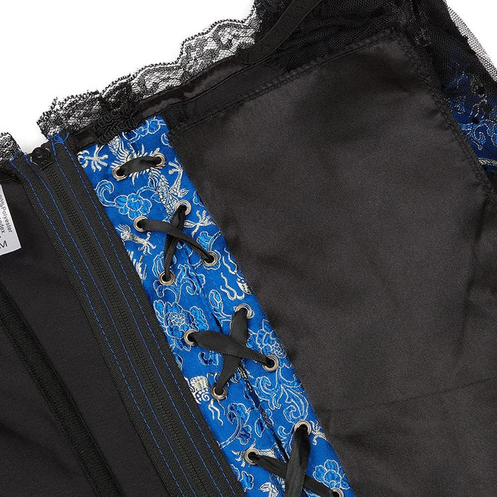 Damen Vollbrust Corsage Bluse Shirt mit Asymmetrischer Rock Tüll Tutu, Blau