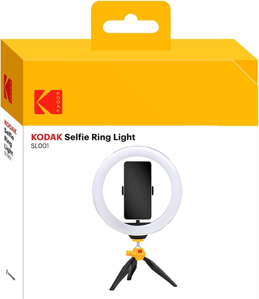 Kodak Selfie LED Ringlicht mit Stativ für alle Smartphones (25cm Durchmesser, Verstellbare Helligkei