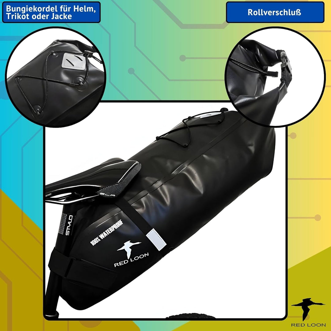 Red Loon Fahrrad Satteltasche Fahrradsitz Tasche Backloader Bike Packing - schwarz 15Ltr - wasserdic