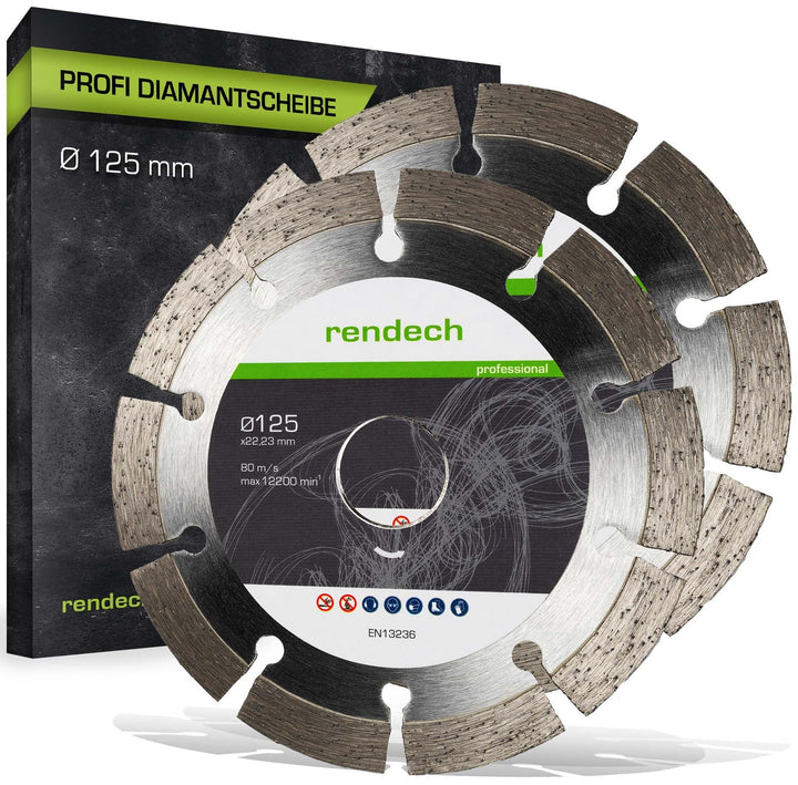 2x rendech® Profi Diamantscheibe 125mm mit 10mm Block-Segment 125mm 2, 125mm 2