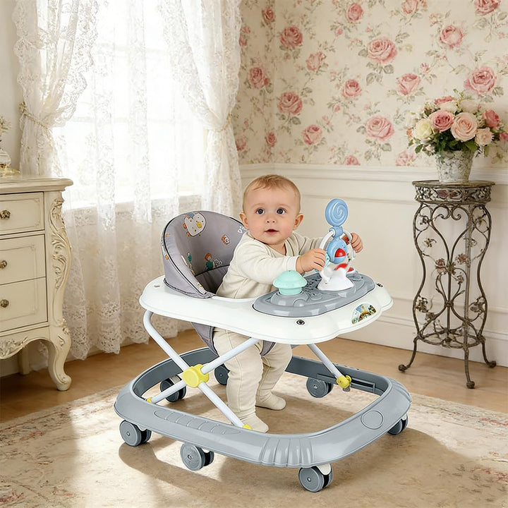 Lauflernhilfe 4 in 1, faltbar, für Babys, mit interaktivem Spielbrett mit Geräuschen, kippsichere Ba