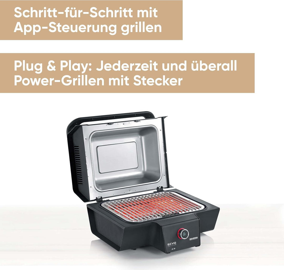 SEVERIN SEVO SMART CONTROL GT Elektrogrill mit App-Steuerung und Deckel, elektrischer Tischgrill, in