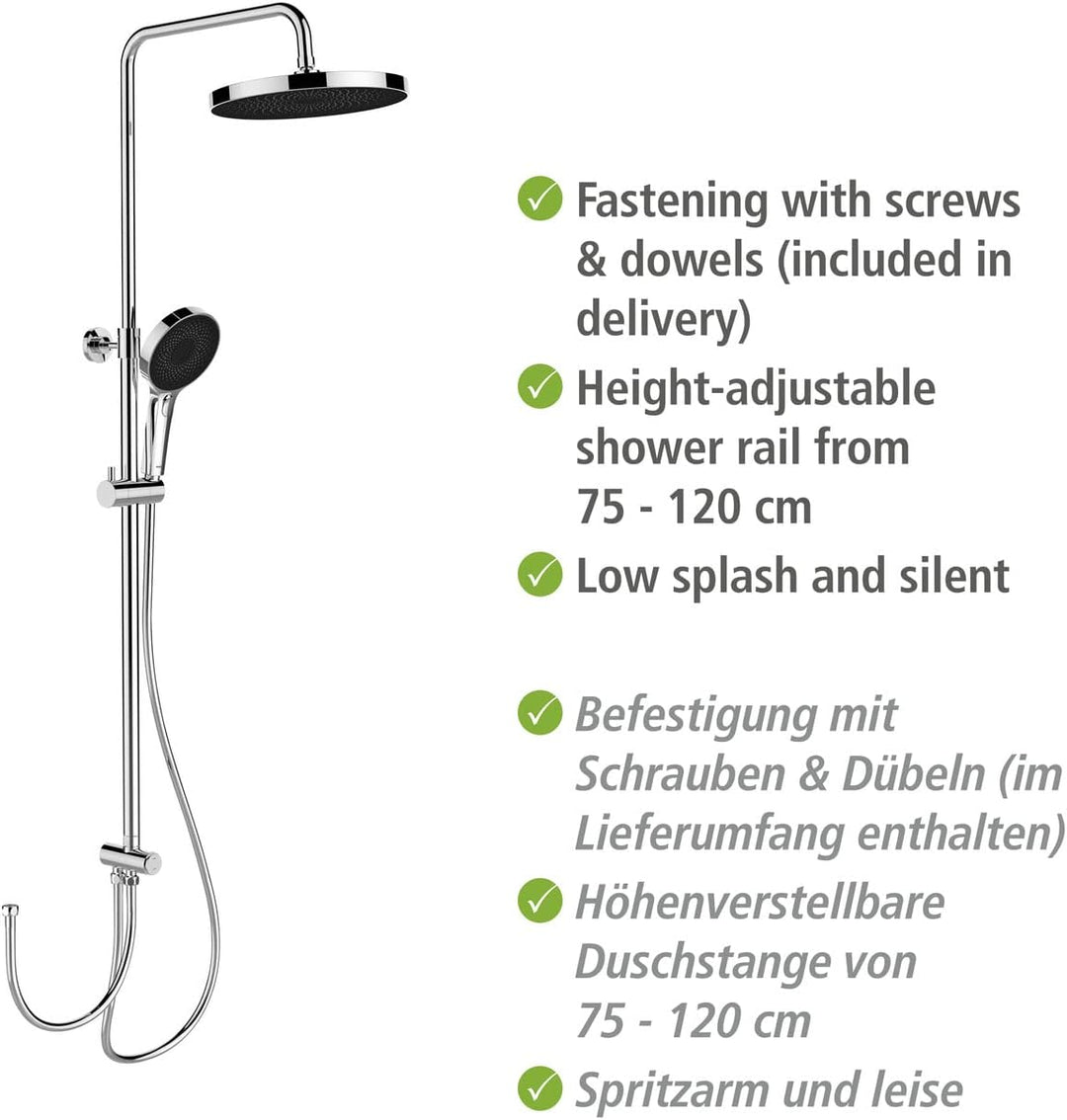 WENKO Duschsystem Softwater, Duschstange aus Edelstahl mit Regenduschkopf, Handbrause, Duschschlauch