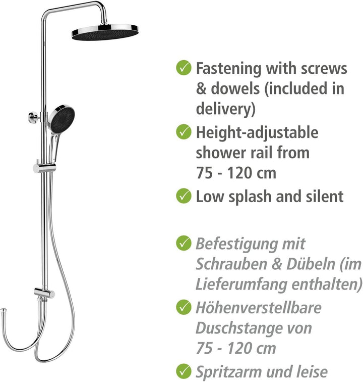 WENKO Duschsystem Softwater, Duschstange aus Edelstahl mit Regenduschkopf, Handbrause, Duschschlauch