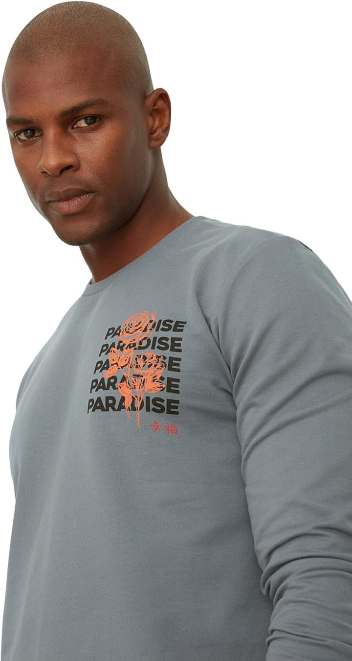 TRENDYOL Herren Anthrazit Männlich Regulärer Fit Langarm Fahrradkragen Gedruckt Sweatshirt M Anthrac