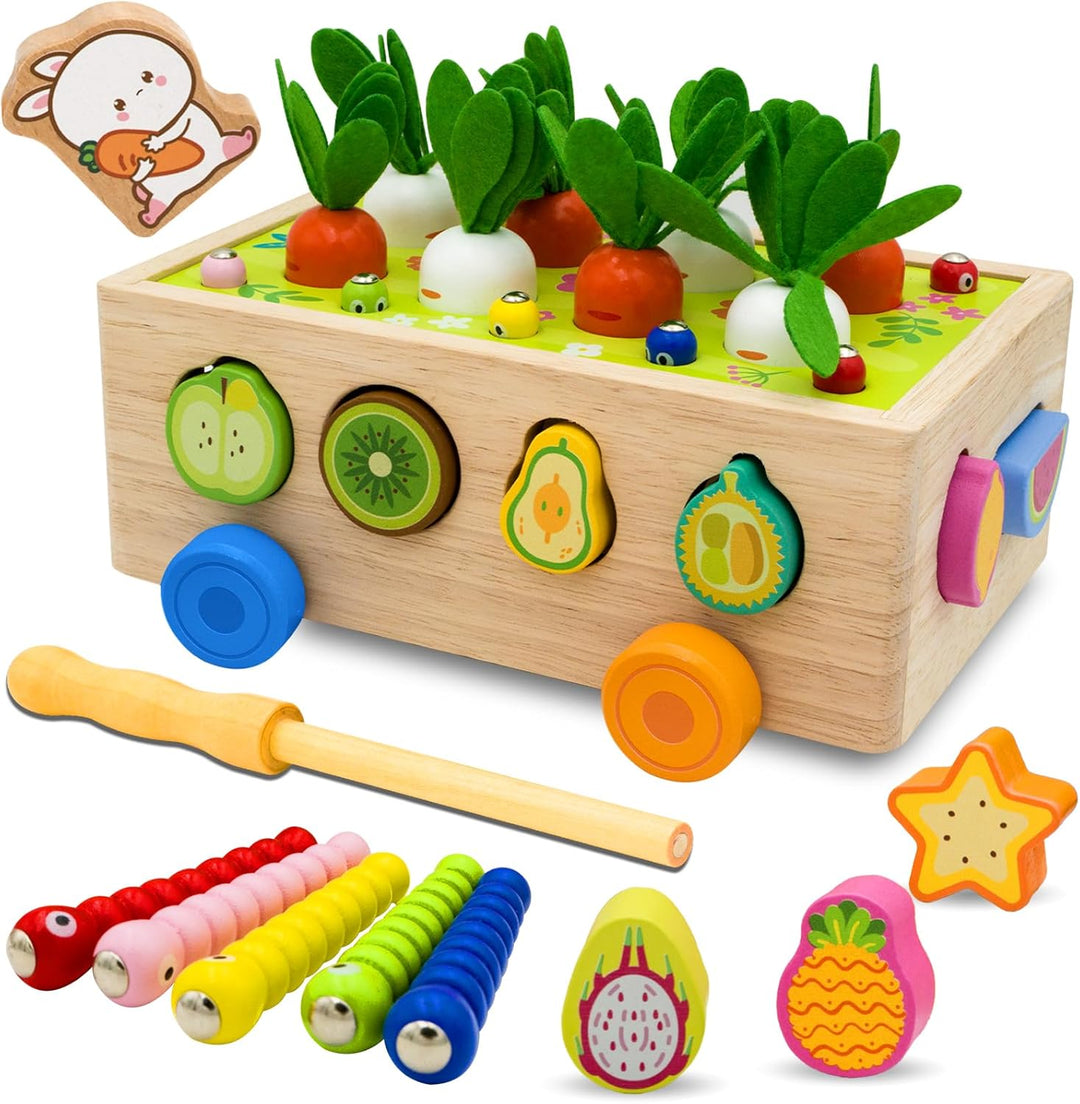 RunHero Montessori Holz Sortierspie Karotten Steckspiel Holzspielzeug ab 1 Jahr Holztiere Motorikspi
