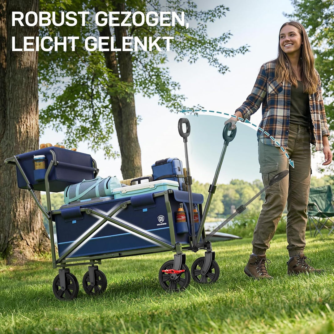 EVER ADVANCED Bollerwagen faltbar schieben&ziehen mit Bremse Einkaufskorb Getränkhalter Seitentasche