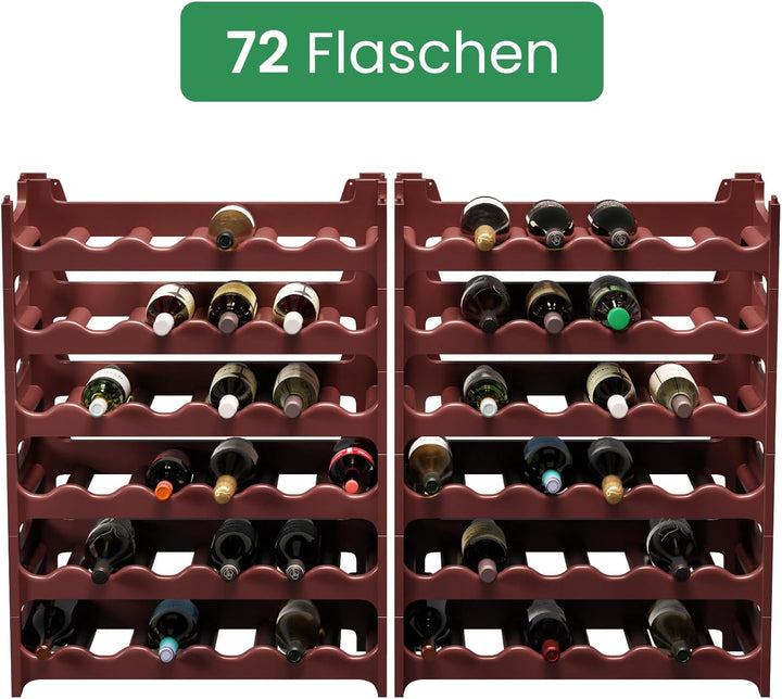 ARTECSIS Weinregal stapelbar Kunststoff für 72 Flaschen, stabiles Flaschenregal in Gastronomie-Quali