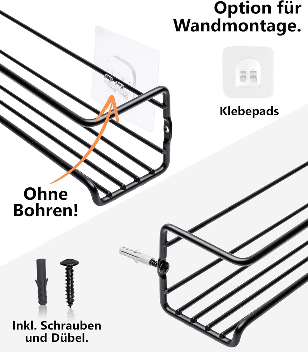 Deco haus® Gewürzregal Wand ohne Bohren - Gewürzregal Hängend 4er Set - Gewürzregale Ohne Bohren Sch