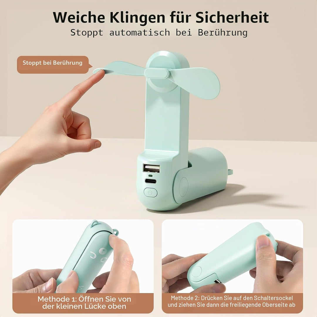 Handventilator Mini Ventilator, 3 IN 1, Tragbarer Akku Aufladbar Ventilator | USB Ventilator Klein m