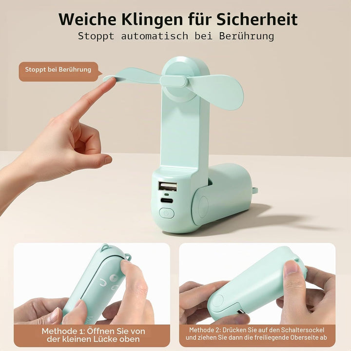 Handventilator Mini Ventilator, 3 IN 1, Tragbarer Akku Aufladbar Ventilator | USB Ventilator Klein m