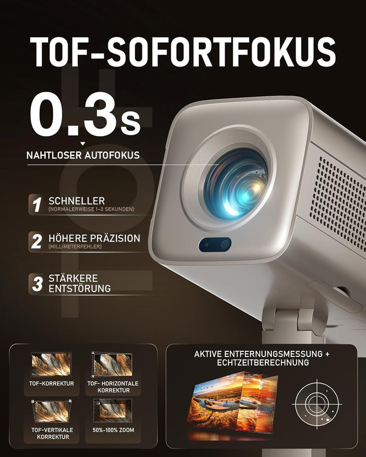 Smart Mini Beamer 4k [Kompatibel mit Netflix & Dolby Audio] VOPLLS TOF Autofokus/Trapezkorrektur 280