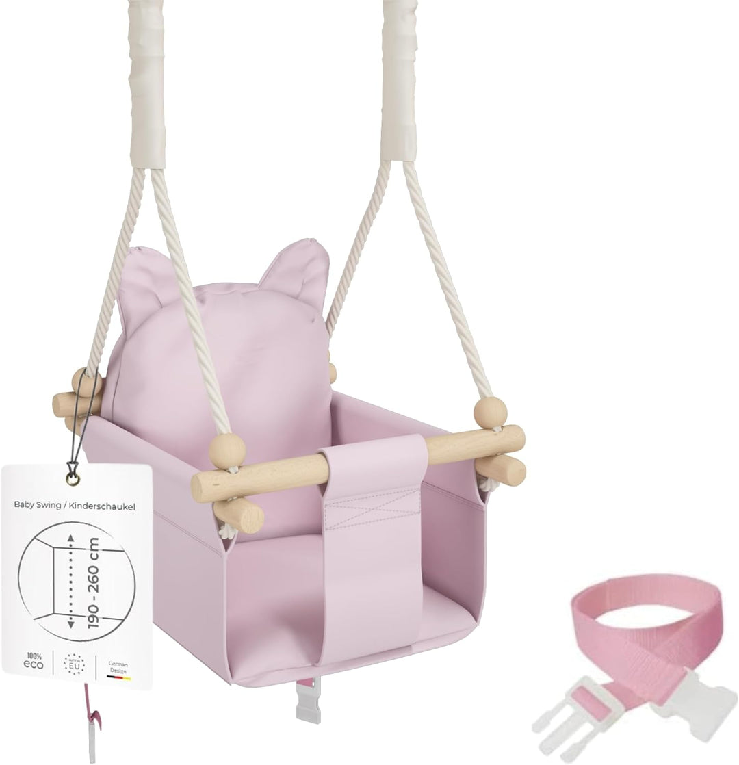 MAMOI® Babyschaukel Kinderschaukel Holz + SICHERHEITSGURT, Schaukel für Kinder Garten Indoor Outdoor