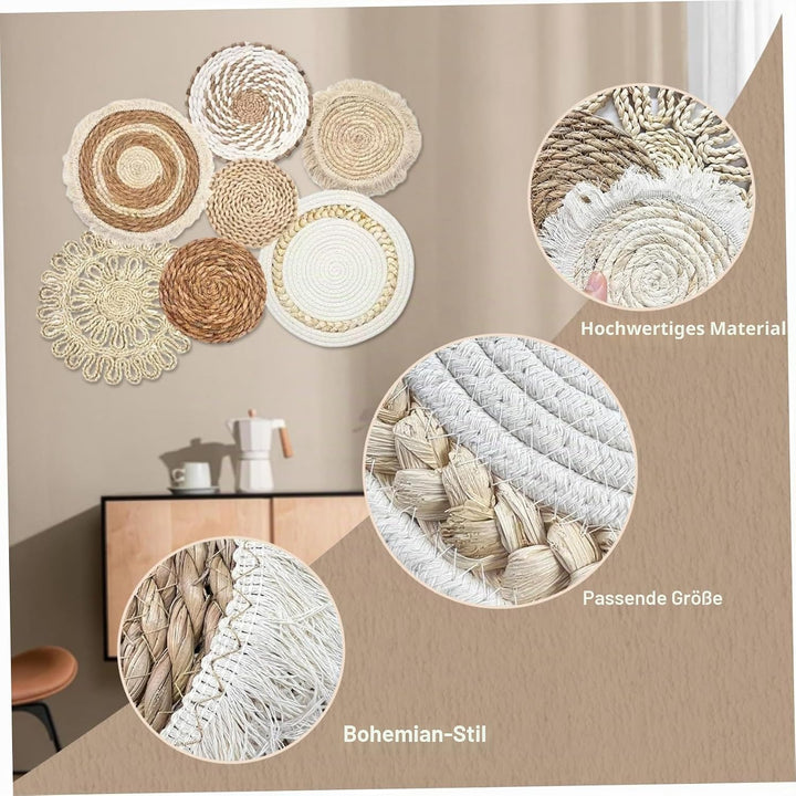 Hanging Waven Wall Basket Dekor, Boho -Wandkörbe 7pcs/Set verschiedener Grösse und Stil Boho -Korbde