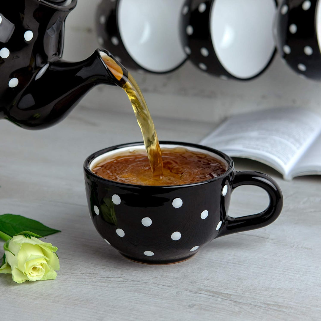 City to Cottage® - Keramik XXL Tasse 500 ml | Kaffeebecher | Schwarz und Weiss | Polka Dots | Handge