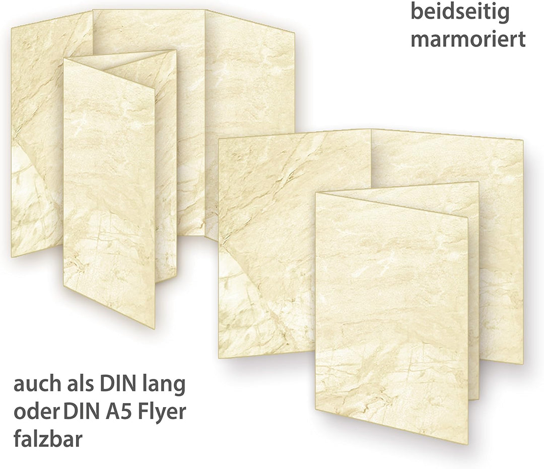 TATMOTIVE Marmor Briefpapier Set mit Umschläge, beidseitig braun marmoriert - 250 Sets, 250