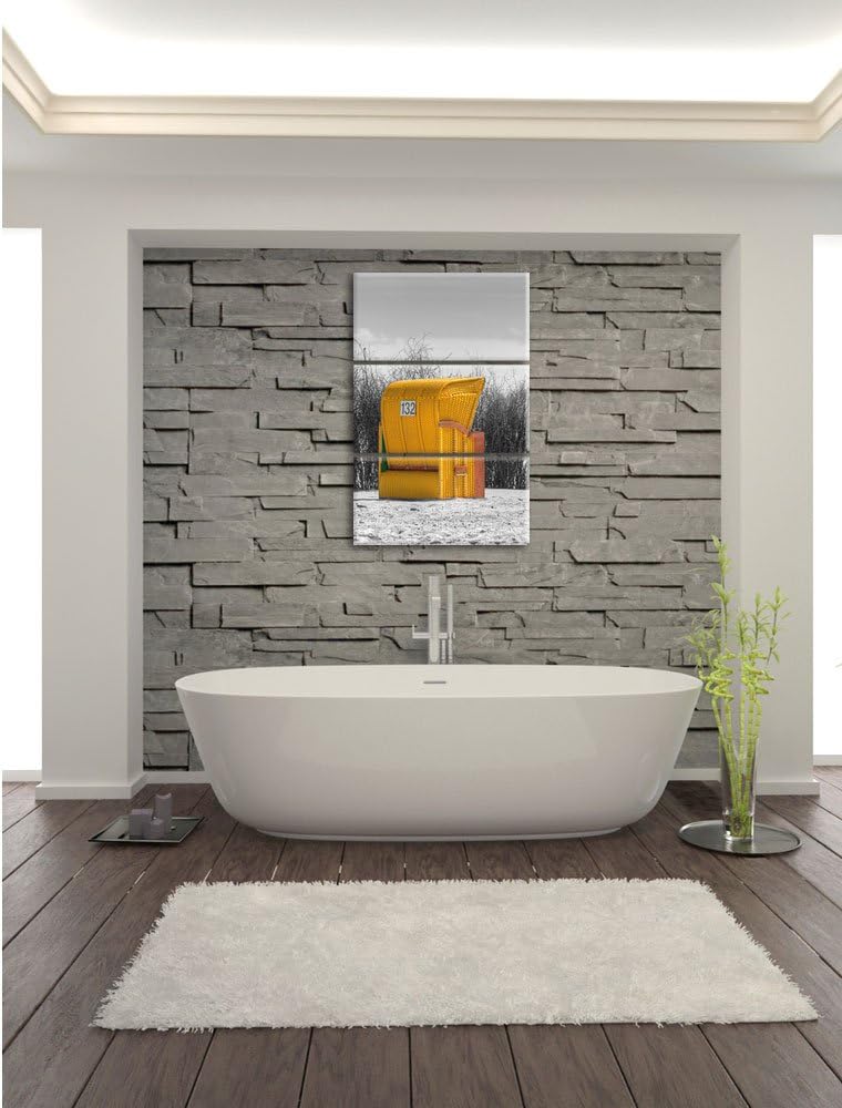 Pixxprint gemütlicher Strandkorb als Leinwandbild/Grösse: 3 Teilig (120x80) / Wandbild/Kunstdruck/fe