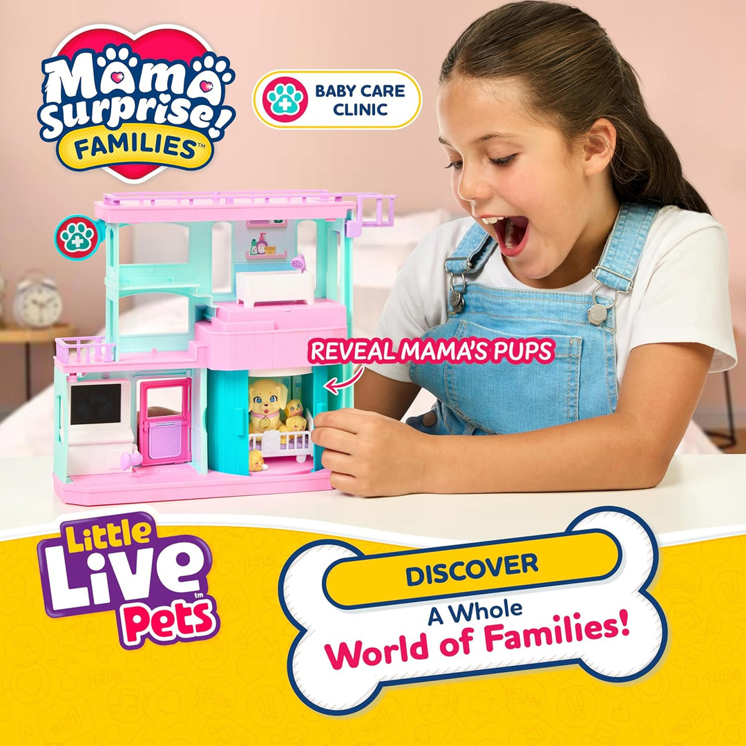 Little Live Pets Mama Surprise Families Baby-Klinik-Spielset, 3 Retriever-Welpen enthüllen, magisch,
