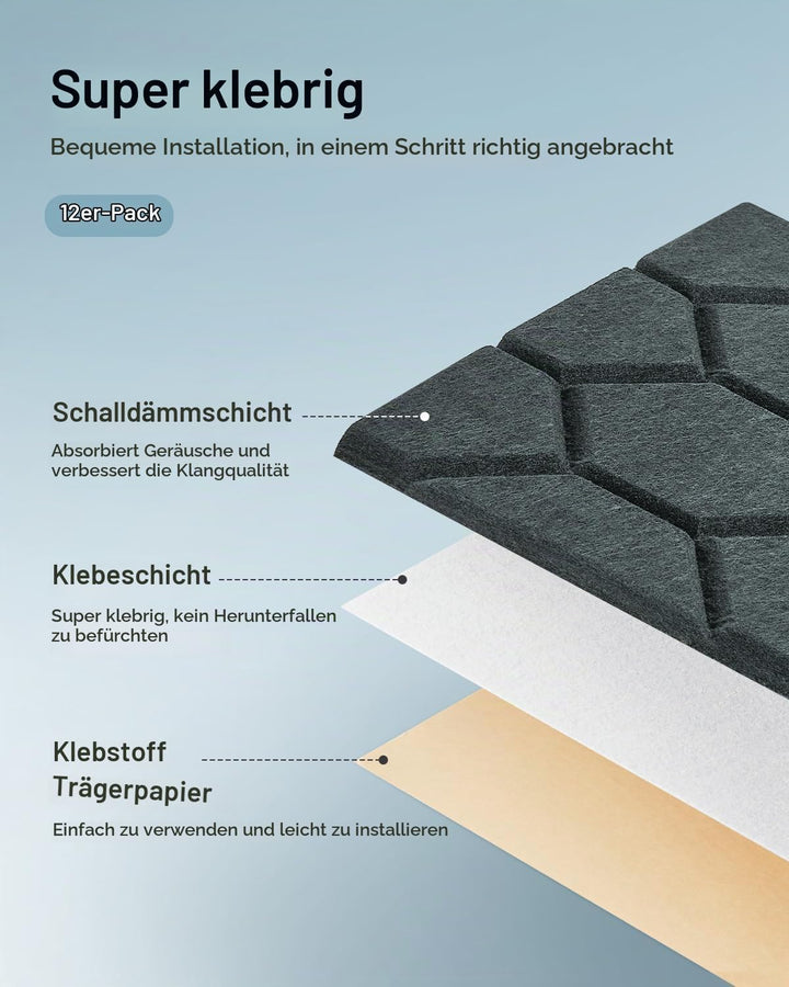 18 Stück Akustikplatten Selbstkleben, Schallabsorber, 30x30x0.9cm, Schalldämmung Wand tür Decken, Ak