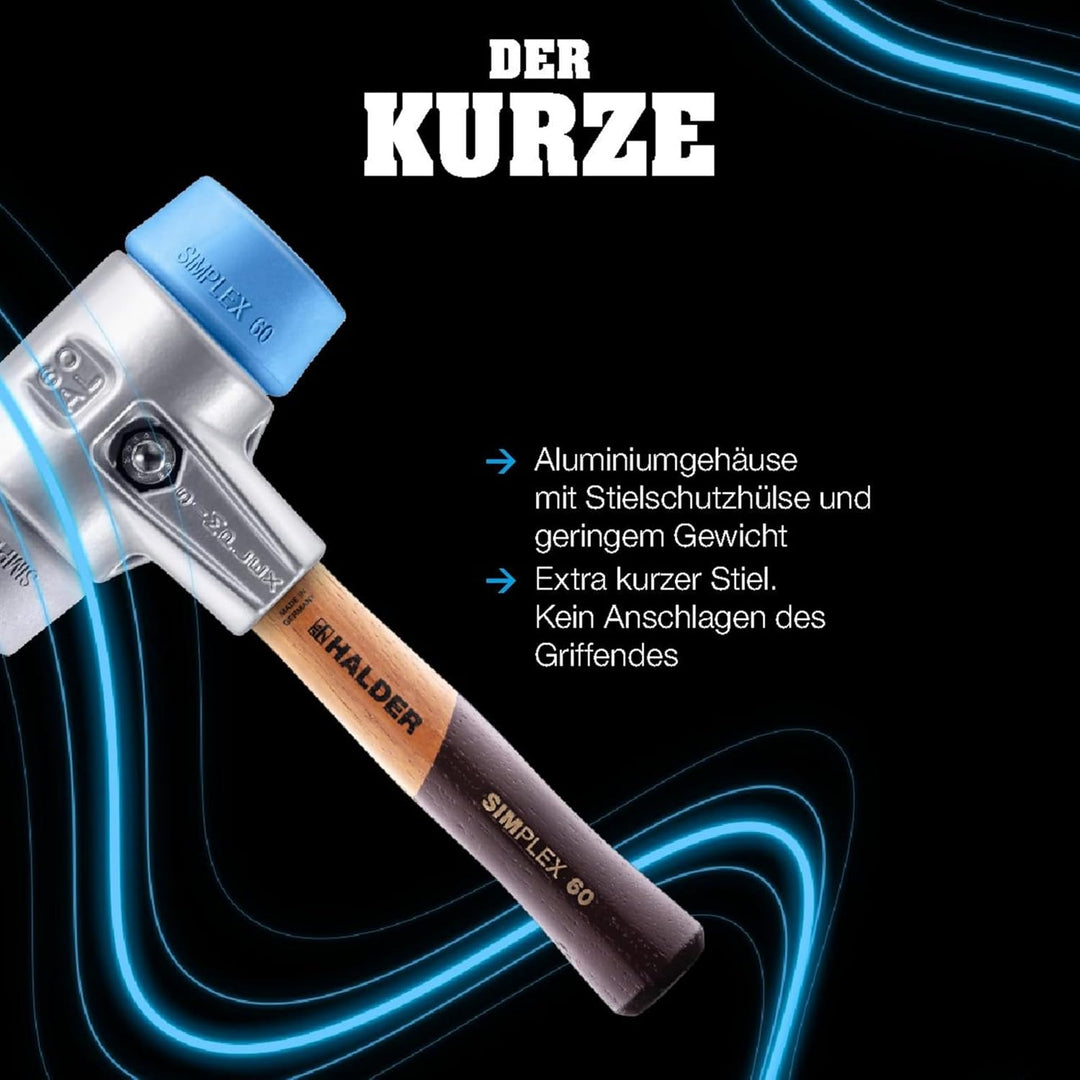 Simplex - Schonhammer, TPE-soft/TPE-mid; mit Aluminiumgehäuse und hochwertigem extra kurzen Holzstie