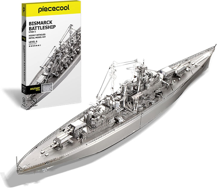 piececool 3D Puzzle Metall Bismarck-Schlachtschiff 3D Metall Puzzle Militärmodell 340 Edelstahl, Gan