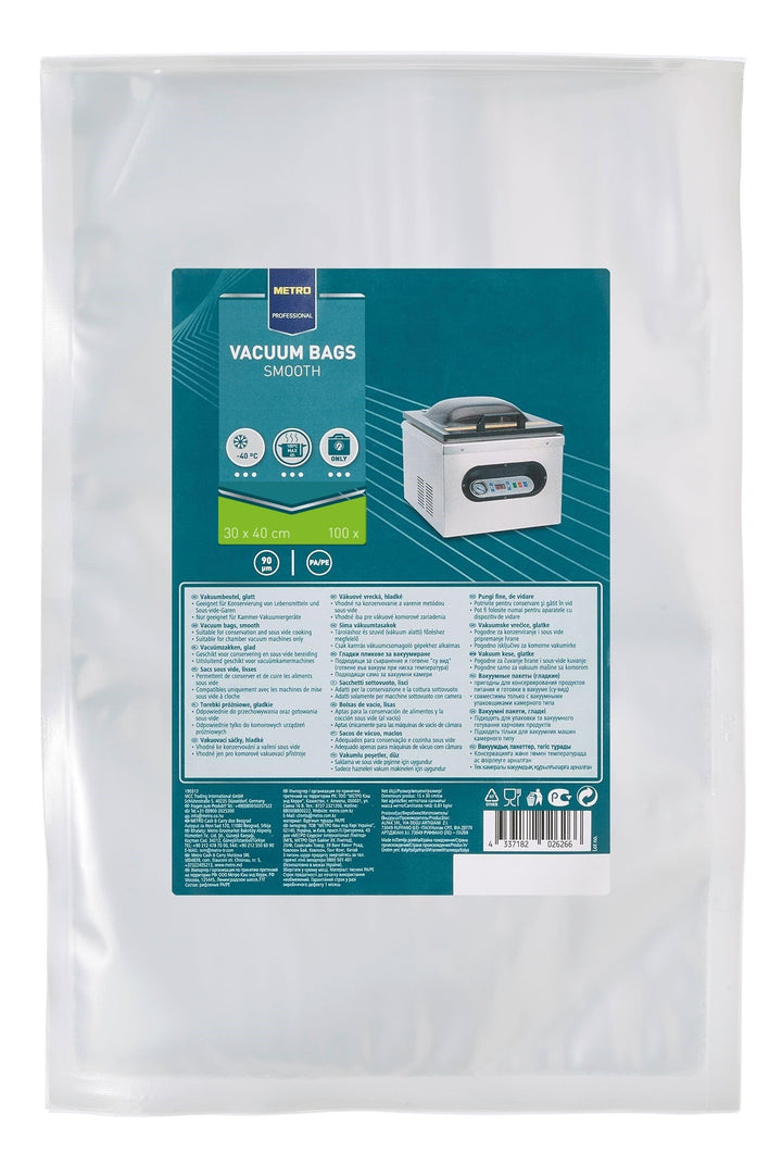 METRO Professional Vakuumbeutel, PA/PE, 30 x 40 cm, Dicke: 90 µm, beständig bis 100 °C für max. 4h,