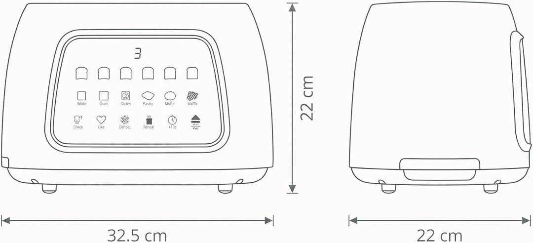 JOCCA Digitaler Easy-Touch-Toaster, 2 Schlitze, Touchscreen, 6 Bräunungsstufen und 6 Brotarten, brei