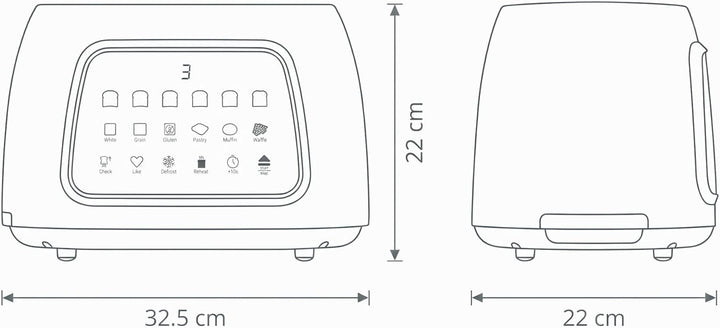 JOCCA Digitaler Easy-Touch-Toaster, 2 Schlitze, Touchscreen, 6 Bräunungsstufen und 6 Brotarten, brei
