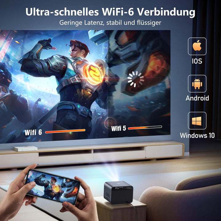 VGKE Smart Beamer 4k Heimkino, [Netflix Offizieller ＆ Autofokus] 30000 Lumen Full HD 1080p WiFi6 Blu