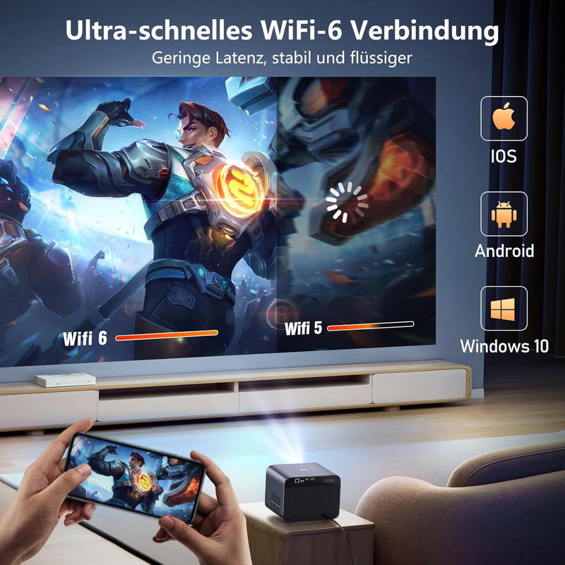 [Netflix Offizieller/Autofokus/Trapezkorrektur] VGKE Smart Beamer 4k Heimkino, 900ANSI Full HD 1080p