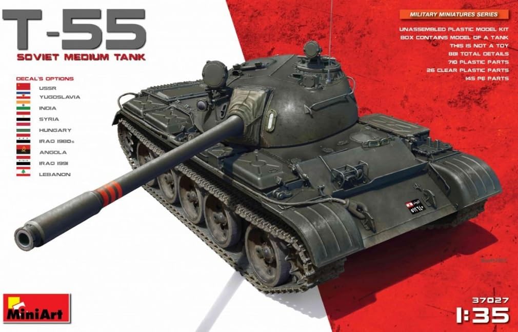 Mini Art 37027 1:35 T-55 Sov. Mittlerer Panzer-originalgetreue Nachbildung, Modellbau, Plastik Bausa