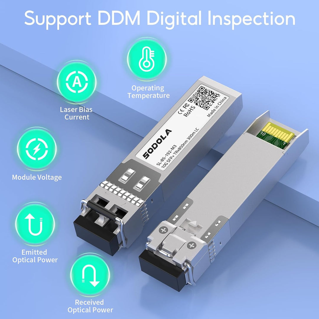 10GBase-SR SFP+ Transceiver, 850nm MMF, bis zu 300 Meter, Kompatibel mit Cisco SFP-10G-SR, Meraki MA