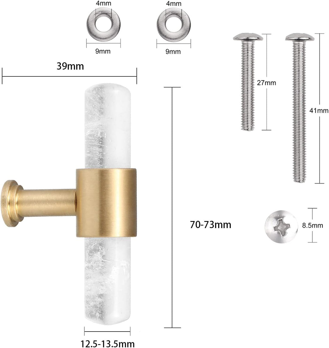 mookaitedecor Satz von 2 T-Bar Kristall Schublade zieht Griffe mit Schrauben, gebürstetem Messing St