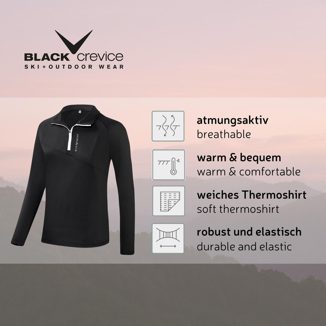 Black Crevice Damen Zipper Funktionsshirt I Hochwertiges Damen-Funktionsshirt aus Polyester-Elastan