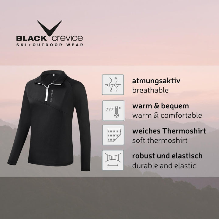 Black Crevice Damen Zipper Funktionsshirt I Hochwertiges Damen-Funktionsshirt aus Polyester-Elastan