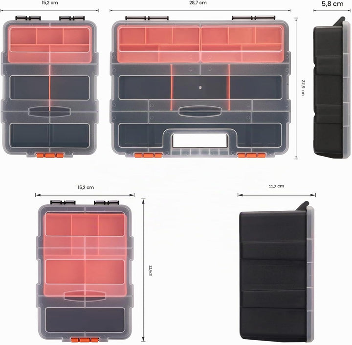 CASOMAN Hardware & Parts Organizers, 4 Piece Set Toolbox, Compartment Small Parts Organizer, Versati