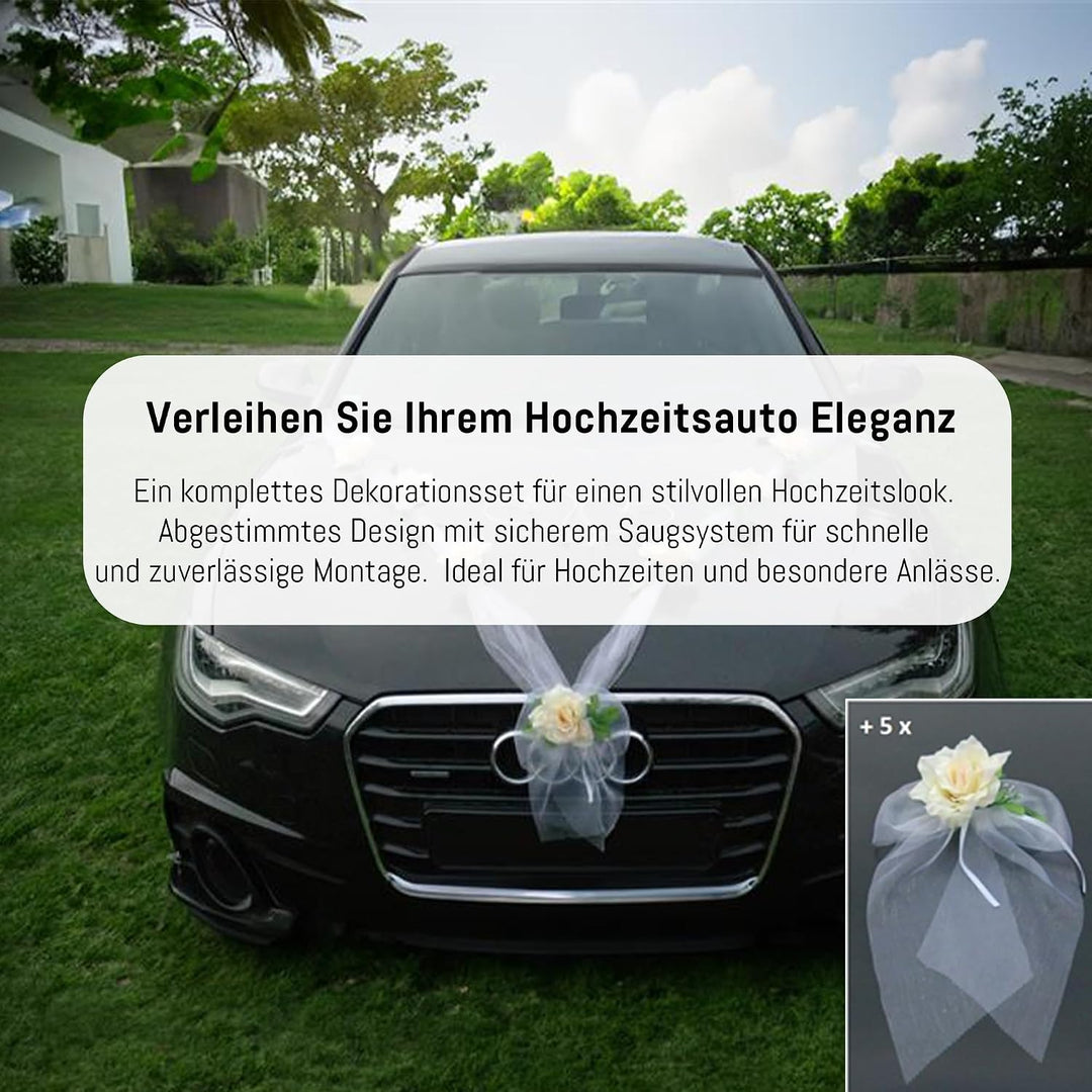 Organza M + Schleife Auto Schmuck Braut Paar Rose Deko Dekoration Autoschmuck Hochzeit Car Auto Wedd