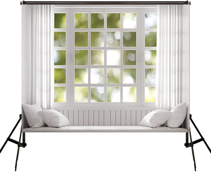 Kate Backdrops Weisse Fenster Frühling Hintergründe Grüne Landschaft Sommer Foto Kulissen Kopfteil H