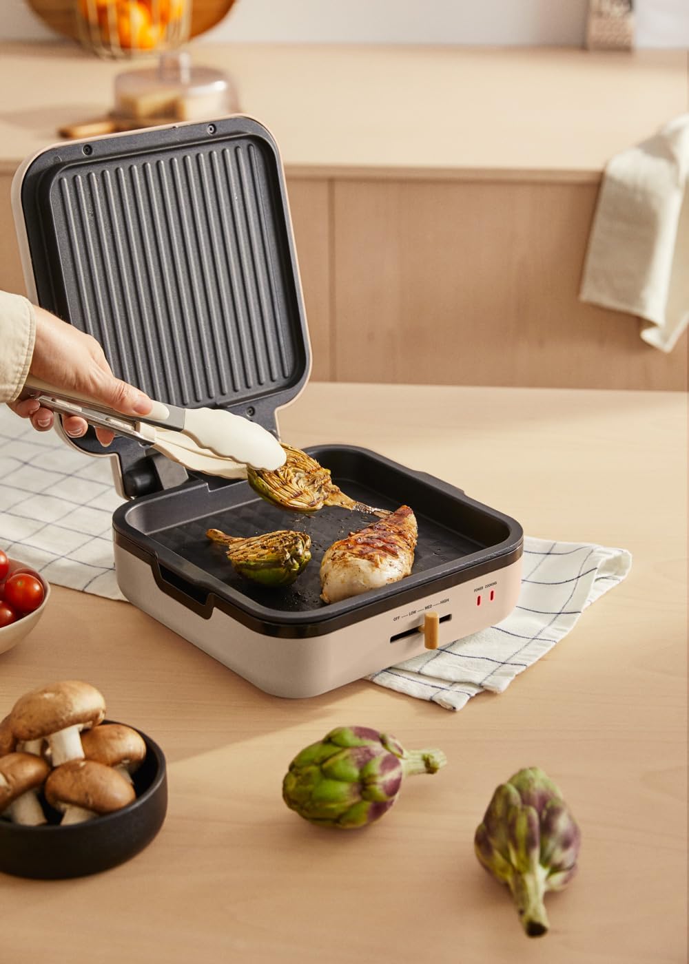 CREATE/STONE STUDIO PRO/Multifunktionsgrill mit 180º Öffnung Sand/Temperaturregelung, Antihaftbeschi