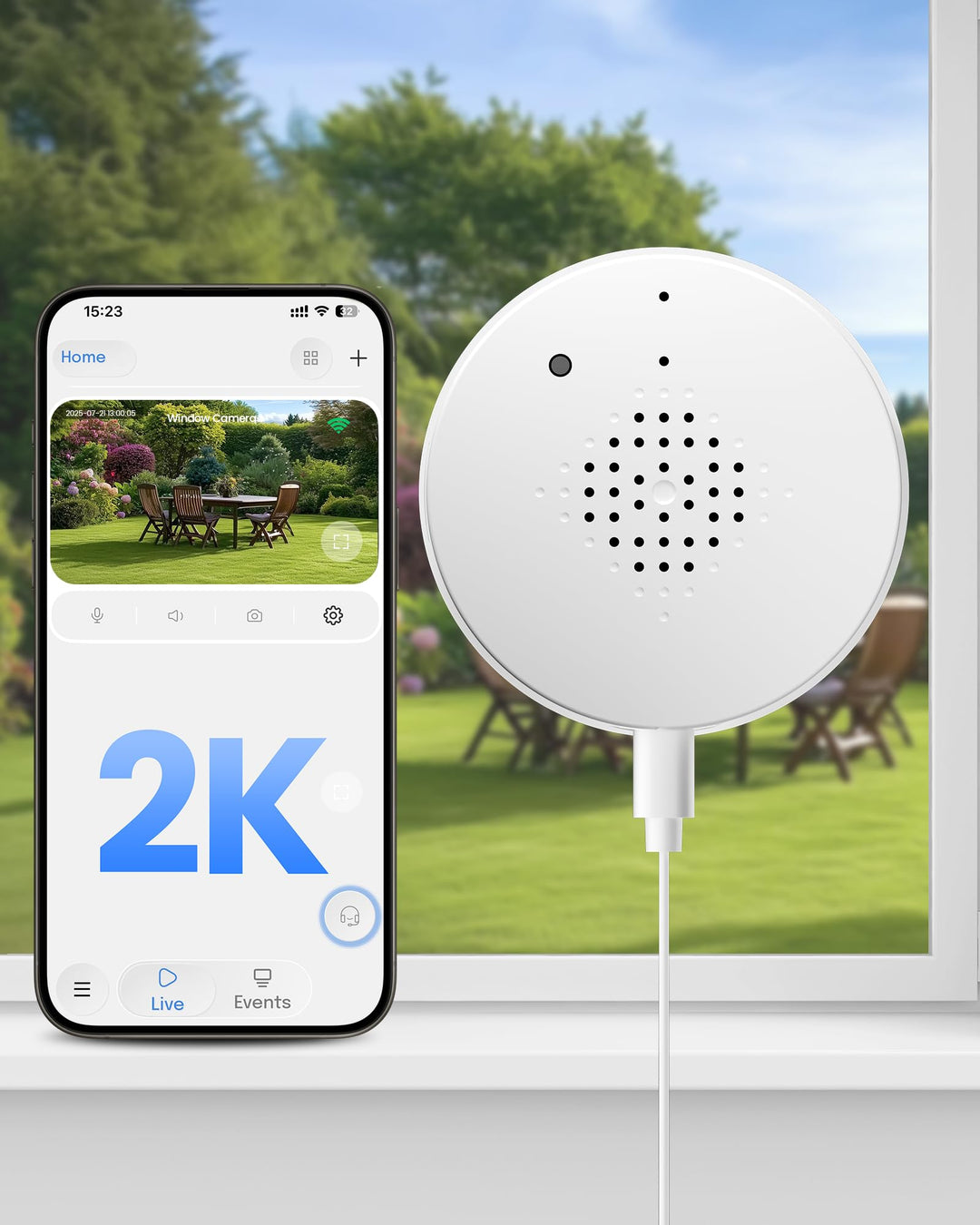 2K 3MP Fenster Überwachungskamera Innen, WLAN Fensterkamera mit Farb-Nachtsicht, Blendschutz & Antir